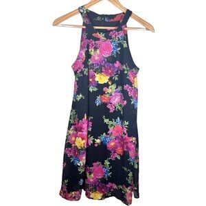Betsey Johnson Black Floral Print Trapeze Dress Size 2